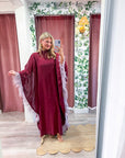 Plume Royale Cape Maxi Dress