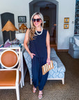 Abroad Adventure Textured Pant Set-Onyx Indigo