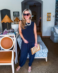 Abroad Adventure Textured Pant Set-Onyx Indigo