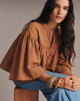 Swing Cape Stripe Top-Camel
