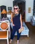 Abroad Adventure Textured Pant Set-Onyx Indigo