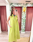 Nantucket Stripe Maxi Dress-Lime