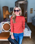 Nantucket Days Ribbed Top-Red/Taupe