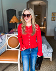 Falling for Cozy Knit Cardigan-Poppy Red