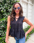 Lady Luck Embroidered Peplum Top