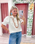 PREORDER: Dominique Scallop Embroidered Top