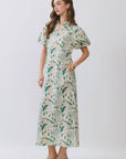 Peacock Puff Sleeve Midi Dress