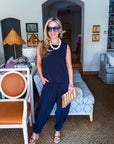 Abroad Adventure Textured Pant Set-Onyx Indigo