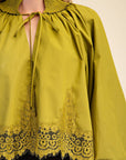 Rosamund Puff Sleeve Top-Olive