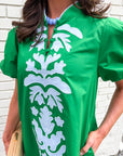 Floral Majesty Shift Mini Dress-Kelly Green
