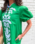Floral Majesty Shift Mini Dress-Kelly Green