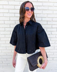 Spring Reset Eyelet Cropped Jacket-Black