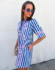 Riviera Maya Embroidered Shift Dress-Blue