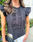 Blissful Wind Button Down Top-Black