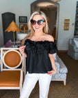 Great Night Off Shoulder Top-Black