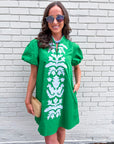Floral Majesty Shift Mini Dress-Kelly Green