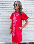 Floral Majesty Shift Mini Dress-Red
