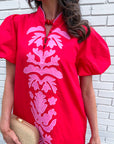 Floral Majesty Shift Mini Dress-Red
