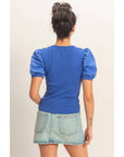 Perfect Fit Puff Sleeve Top-Cobalt