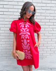 Floral Majesty Shift Mini Dress-Red