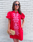 Floral Majesty Shift Mini Dress-Red