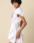 Avah Ruffle Wrap Mini Dress-White