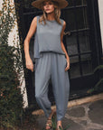 Abroad Adventure Textured Pant Set-Dusty Blue