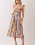 Paisley Stripe Smocked Midi Dress
