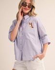 Sweetest Best Friend Embroidered Top- Blue/Papaya