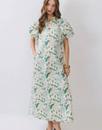 Peacock Puff Sleeve Midi Dress