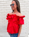 Great Night Off Shoulder Top-Red