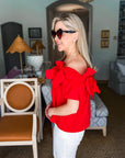 Great Night Off Shoulder Top-Red