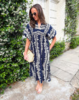 Sunkissed Glow Midi Dress- Navy/Cream