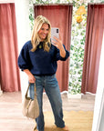 Eleanor Bubble Sleeve Sweatshirt-Navy