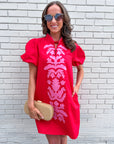 Floral Majesty Shift Mini Dress-Red