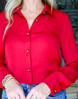 Kind Heart Button Up Top-Crimson Red