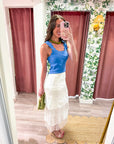 Scallop Wave Knit Top-Blue