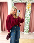 Francesca Puff Sleeve Top-Burgundy