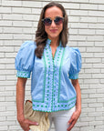 Embroidered Dream Top-Blue