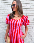Boardwalk Babe Mini Dress-Pink/Red