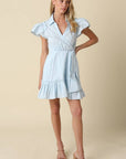 Avah Ruffle Wrap Mini Dress-Blue