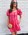 Boardwalk Babe Mini Dress-Pink/Red