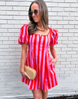 Boardwalk Babe Mini Dress-Pink/Red