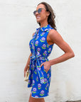 Meet-Cute Belted Floral Dress-Blue