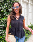 Lady Luck Embroidered Peplum Top