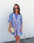 Riviera Maya Embroidered Shift Dress-Blue