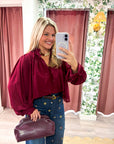 Francesca Puff Sleeve Top-Burgundy