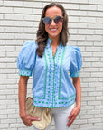 Embroidered Dream Top-Blue