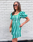 Boardwalk Babe Mini Dress-Green/Mint