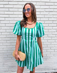Boardwalk Babe Mini Dress-Green/Mint